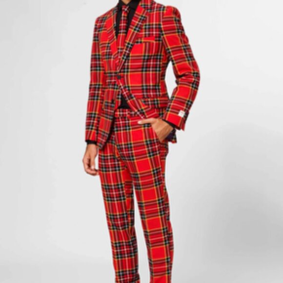 OPPOSUITS Red Tartan Plaid Lumberjack Suit Sz 42 - Picture 2 of 14